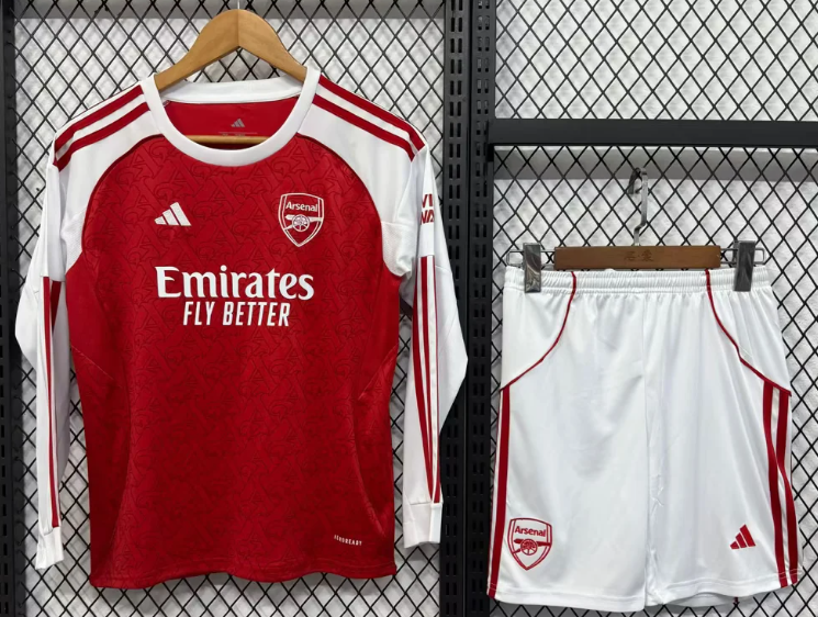 2025/2026 Long Sleeve Arsenal Football Home Shirt AAA fan-grade Kids Size