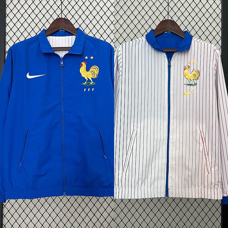 2024 France Reversible Windbreaker (White-Blue)Soccer Jersey AAA fan-grade
