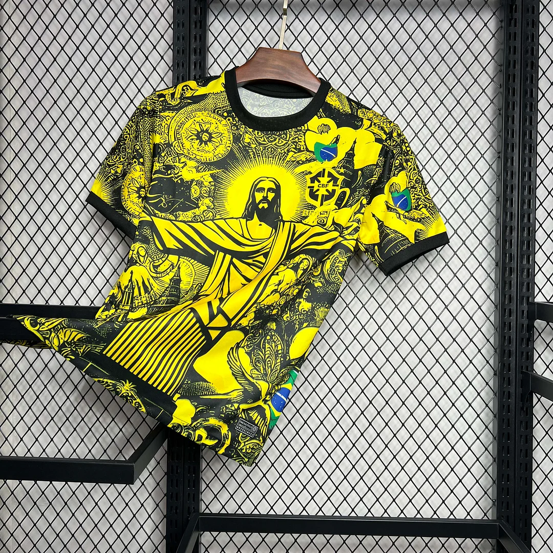 2024 Brazil Special Edition Jesus Yellow Gray Soccer Jersey — view 2