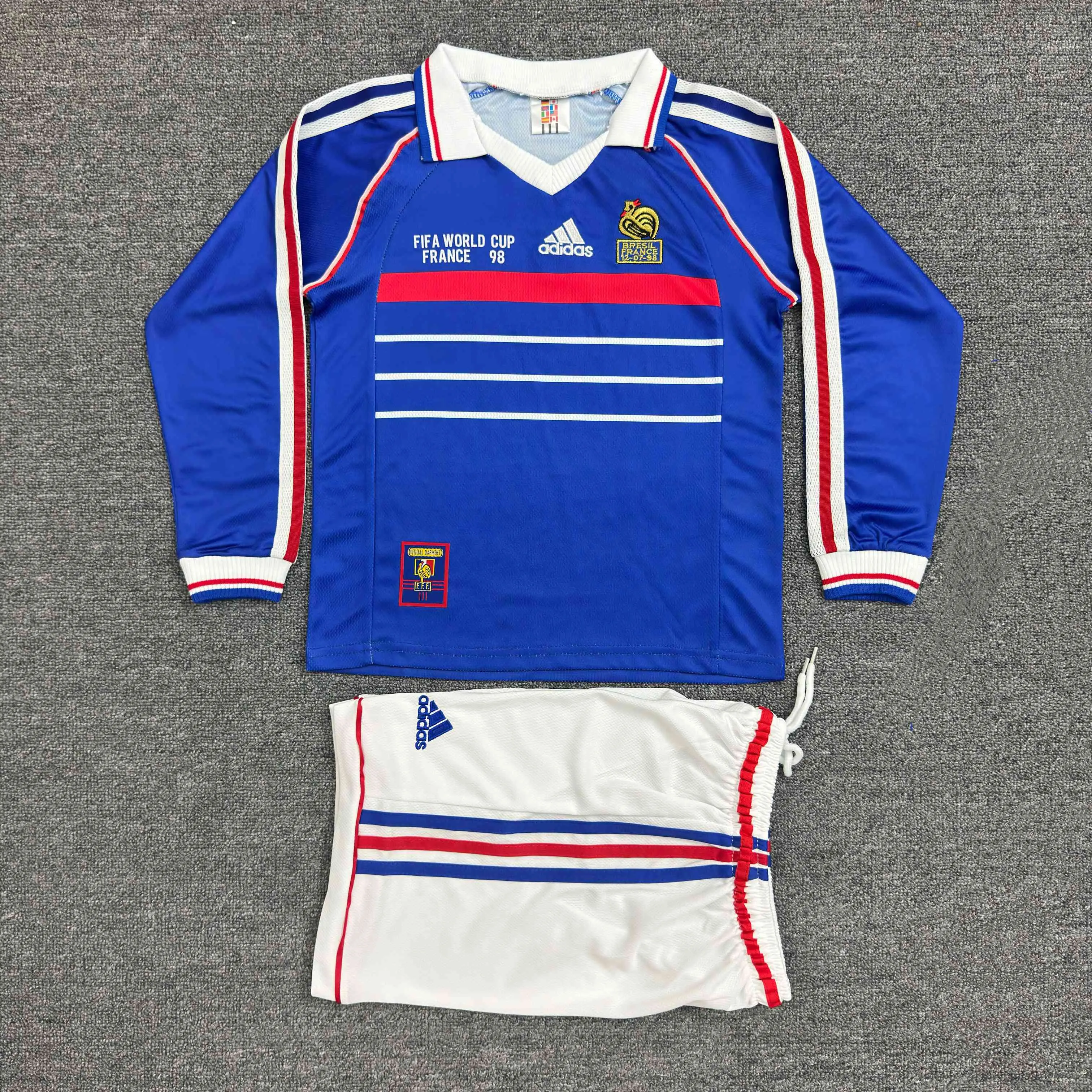 1998 Retro Long Sleeve France Home Football Shirt AAA fan-grade Kids Size