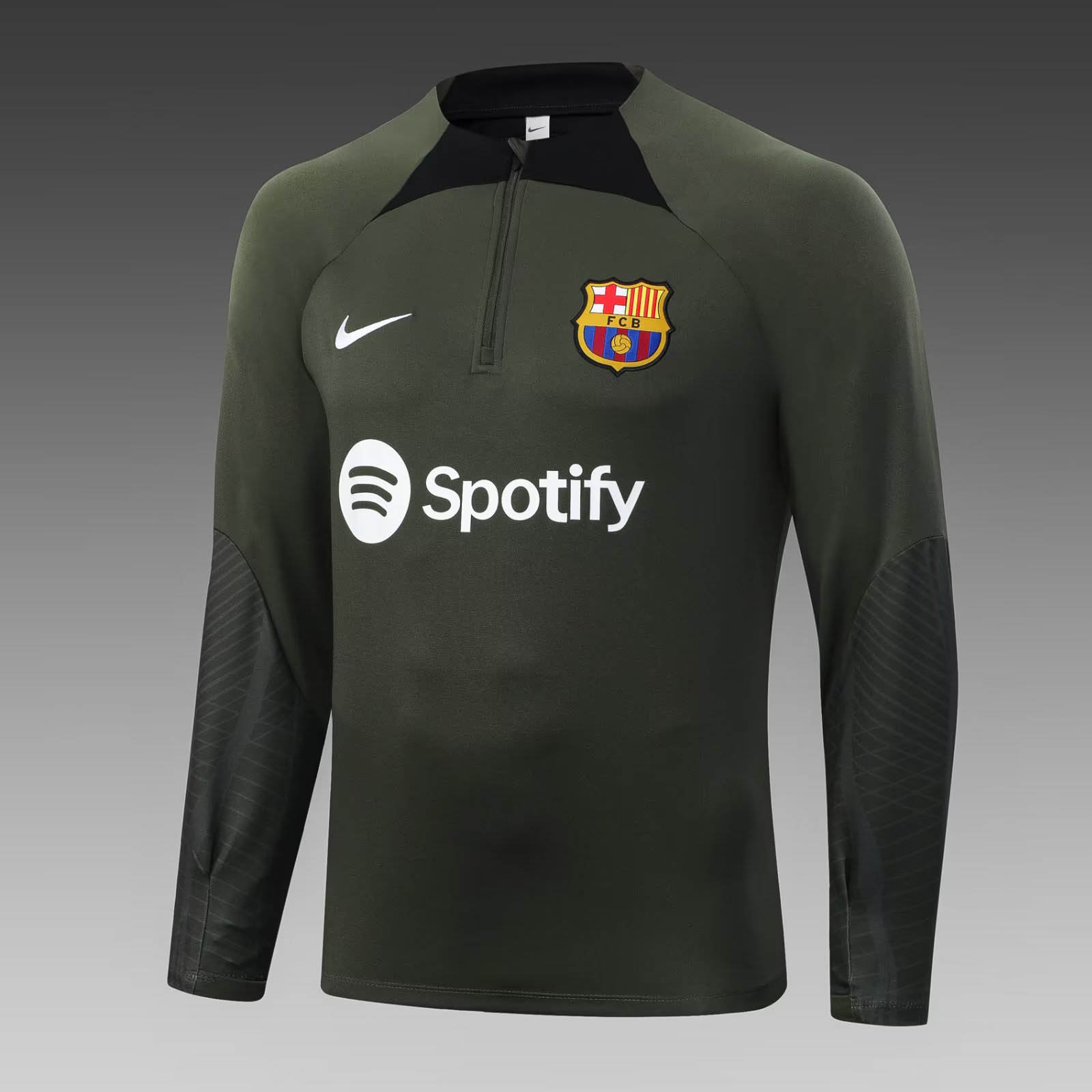 2023/2024 Barcelona Halb-Reißverschluss Trainingsanzug Armeegrün Trikot Set — view 3